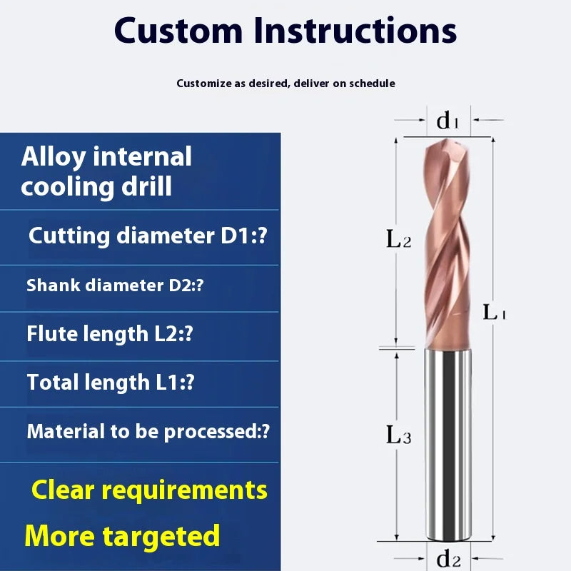 3D Inner Cold Drill Bit Tungsten Steel Hard Alloy Stainless Steel Drill Bit with Lengthened Center Outlet OEM Customizable