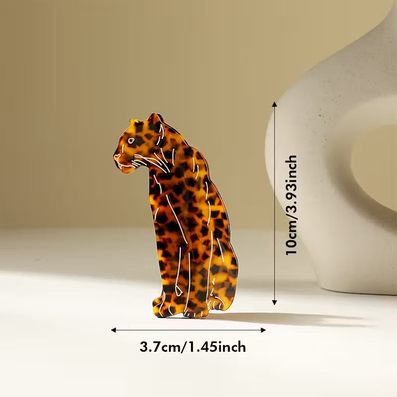 OUWEINA Handmade Acetate Leopard Print Hair Clip | Minimalist Rectangular Animal Design, Vibrant Orange & Black Spotted Pattern, Durable & Lightweight for Women's Hairstyles