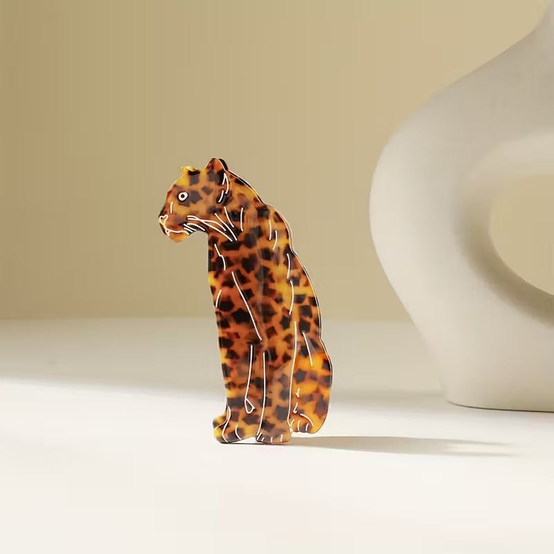 OUWEINA Handmade Acetate Leopard Print Hair Clip | Minimalist Rectangular Animal Design, Vibrant Orange & Black Spotted Pattern, Durable & Lightweight for Women's Hairstyles