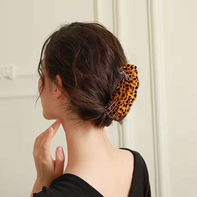 OUWEINA Handmade Acetate Leopard Print Hair Clip | Minimalist Rectangular Animal Design, Vibrant Orange & Black Spotted Pattern, Durable & Lightweight for Women's Hairstyles