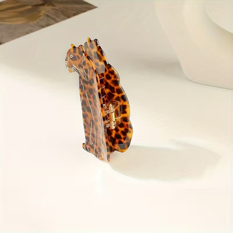OUWEINA Handmade Acetate Leopard Print Hair Clip | Minimalist Rectangular Animal Design, Vibrant Orange & Black Spotted Pattern, Durable & Lightweight for Women's Hairstyles