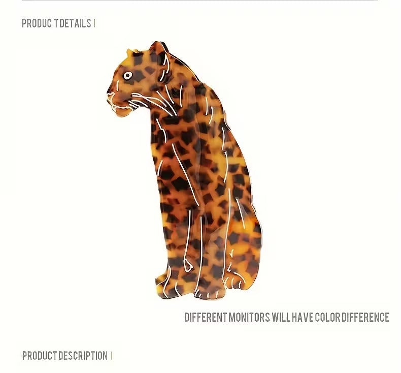 OUWEINA Handmade Acetate Leopard Print Hair Clip | Minimalist Rectangular Animal Design, Vibrant Orange & Black Spotted Pattern, Durable & Lightweight for Women's Hairstyles